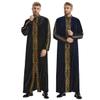 Adhdyuud Men's Middle East Muslim Embroidery Robe Arabian Islamic Prayer Dress National Caftan Thobe Navy Blue L view 2