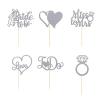 12Pcs Cupcake Toppers, Cake Toppers with Diamond Ring Bride, 3D Heart Wedding Dress Cupcake Topper for Bridal Shower Wedding Engagement Bachelorette Party Cake Decorations Supplies, Silver view 1
