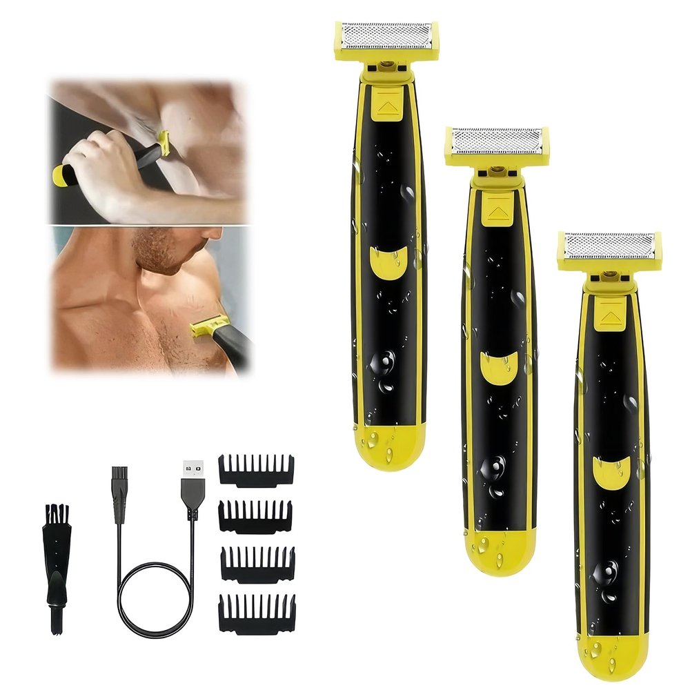 Wet and Dry Electric Shaver, Men's Electric Shaver, 360 Face Hybrid Electric Beard Trimmer and Shaver with 4 Interchangeable Cutter Heads (3PCS)
