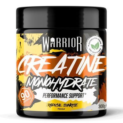 Warrior Creatine Monohydrate Powder 300g (90 Servings)  Pure Micronised Creatine Powder Supplement for Men & Women, Pre & Post Workout Strength, Muscle Growth & Recovery, Vegan  Tropical Sunrise