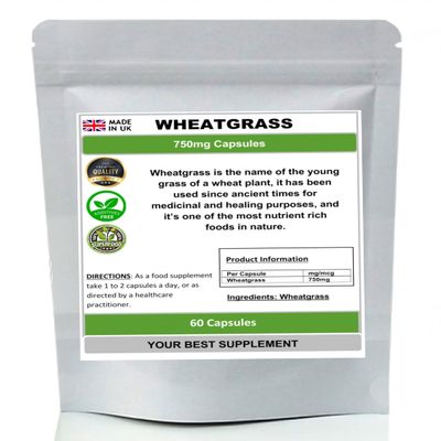 Wheatgrass Capsules 750mg 100% Natural Superfood, Detox (60)