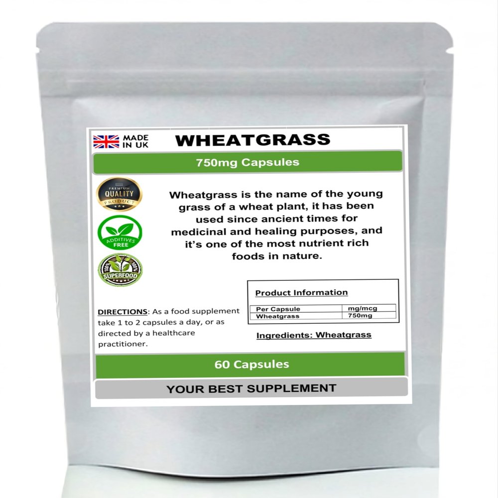 Wheatgrass Capsules 750mg 100% Natural Superfood, Detox (60)