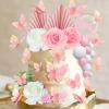 19/41/51 PCS Flower Boho Cake Toppers Pink Butterfly Happy Birthday Cake Topper for Wedding Baby Shower Party (Pink 52PCS) view 2