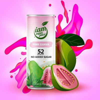 iam super juice Pink guava | Vegan friendly | No added sugar | Very Low calories | Super fruits | 12x 330ml cans
