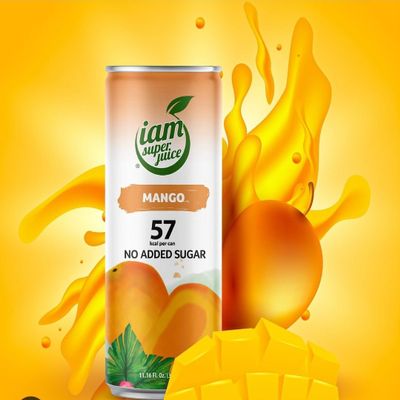 iam super juice Mango | Vegan friendly | No added sugar | Very Low calories | Super fruits | 12x 330ml cans