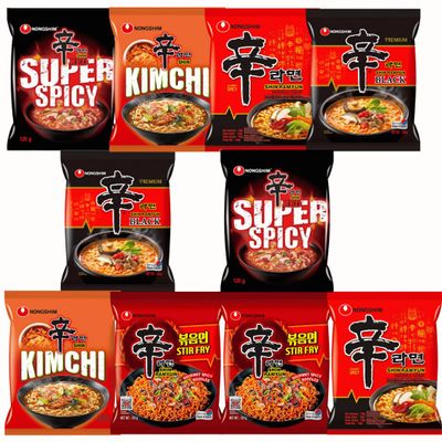 Nongshim SHIN Ramyun Korean Ultimate Spicy Ramen Bundle - Original, Red, Black, Kimchi & Stir Fry Noodles (Shin x 2, Red x 2, Kimchi x 2, Black x 2, Stir Fry x 2)