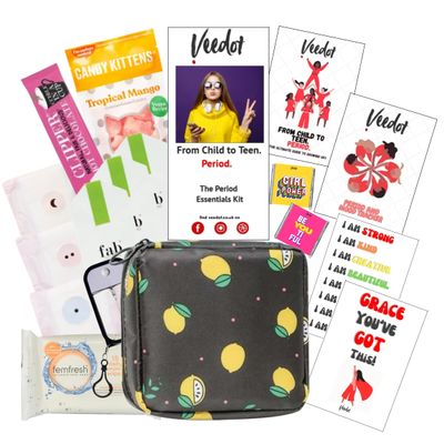 Veedot Period Essentials Gift Box | First Period Kit for Girls | Period Tracker | Growing up Guide | Personalised | Organic (Black Lemon)