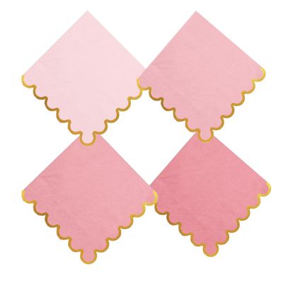 100 pack Pink Mix Cocktail Napkins with Gold Foil Accents Scalloped Edges 5 x 5 inch Beverage Disposable Napkin Party Decoration Wedding Bridal and Baby Shower Dinner Lunch Supplies