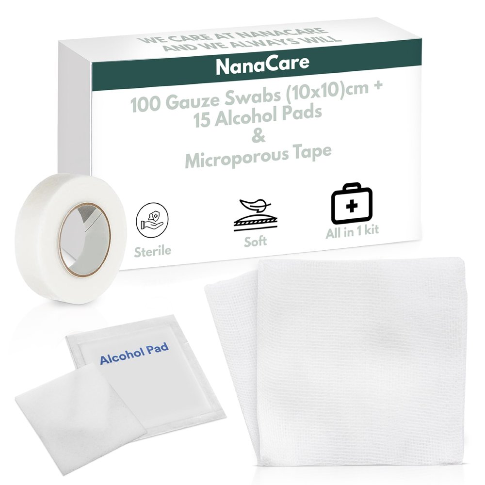 100pc Sterile 10x10cm Non-Stick Gauze Pads with Adhesive Medical Tape & 15 Alcohol Wipes  Hypoallergenic Highly Absorbent Non-Adherent Dressing Sponges for Effective Wound Care and First Aid Supplies