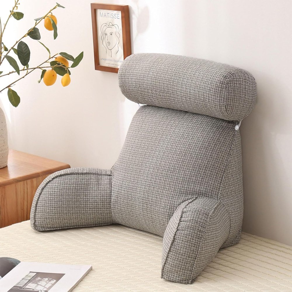Reading pillow Premium Velvet Reading | Cushion Bean Bag Bed Seat Relax Pillow | Great For Back Arm Rest Lumbar Support | Comfy Lightweight And Durable Bean Bag Support Rest Pillow(Color:Light Grey,Si