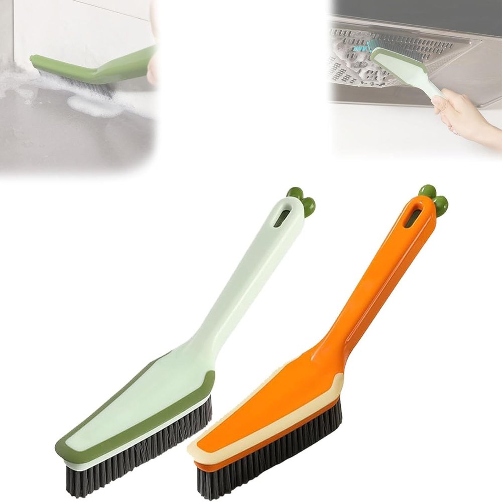 4 in 1 Crevice Cleaning Brush, Hard Bristle Crevice Cleaning Brush, Multipurpose Cleaning Brush Bathroom Shower Sink Scrub, Tight Spaces Cleaning Brush (Green+Orange)