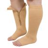 PUTUO Plus Size Compression Socks: Wide Calf Zip Flight Sock Women Men Extra Large Graduated Open Toe Support Stockings for Travel Beige 3XL 1Pairs view 1