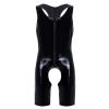 SDGHH-8MMDM Men's Wet Look PVC Leather Front Zipper Boxer Shorts Leotard One Piece Bodysuit Clubwear Underwear Latex Leatherrole Play Costume Open Crotch Catsuit Party,Black,XL view 1
