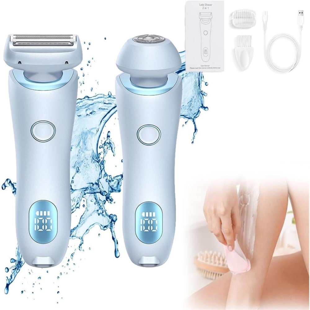 2 in 1 Fessional Hair Remover,Hair Remover,Rechargeable Lady Shavers,Painless Body Razors,Shaver Razors for Women, Wet & Dry for Shave Legs, Underarms, Face (Blue)
