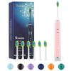 7AM2M Sonic Electric Toothbrush with 6 Brush Heads for Adults and Kids, One Charge for 90 Days, Wireless Fast Charge, 5 Modes with 2 Minutes Built in Smart Timer, Electric Toothbrushes (Pale Pink) view 1