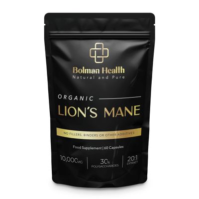 Lions Mane Mushroom Capsules | 20:1 High Strength Extract | 10,000mg Equivalent | Cognitive, Immune & Digestive Support | 60 HPMC Vegan Friendly Capsules | Non-GMO, Gluten-Free | Made in The UK