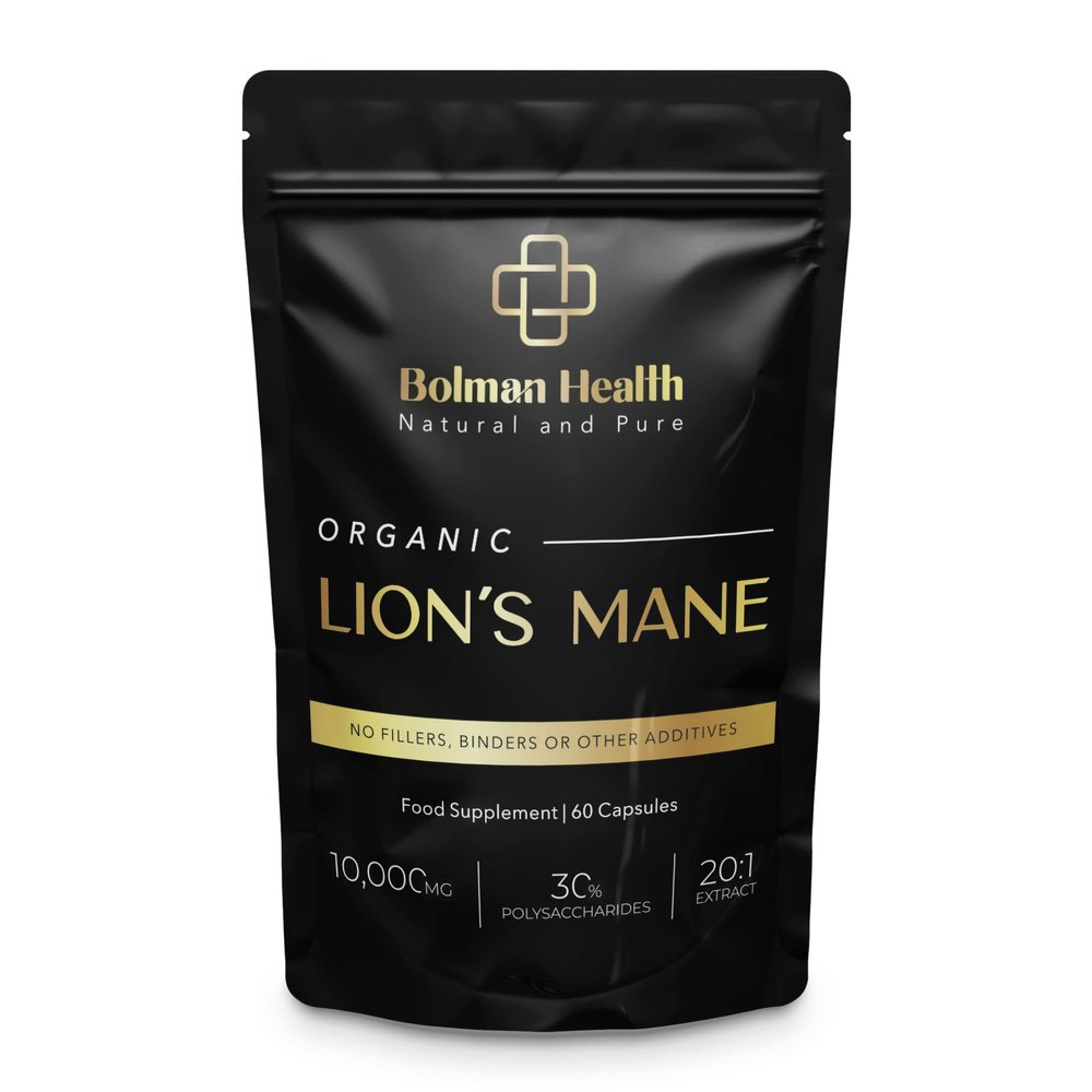 Lions Mane Mushroom Capsules | 20:1 High Strength Extract | 10,000mg Equivalent | Cognitive, Immune & Digestive Support | 60 HPMC Vegan Friendly Capsules | Non-GMO, Gluten-Free | Made in The UK