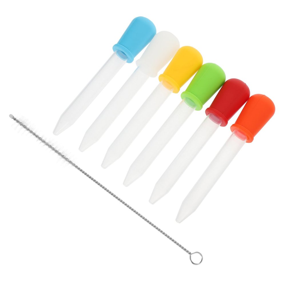 Anneome 6Pcs Silicone Medicine Droppers 5ml Eye Pipettes with Cleaning Brush Detachable and Dishwasher Safe for Water Juice Oil