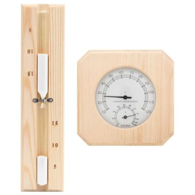 Gecheer Sauna Hourglass Set 2 in 1 Sauna Hygrothermograph and Sand Timer Set Solid Wood Pine Sand Sauna Accessories