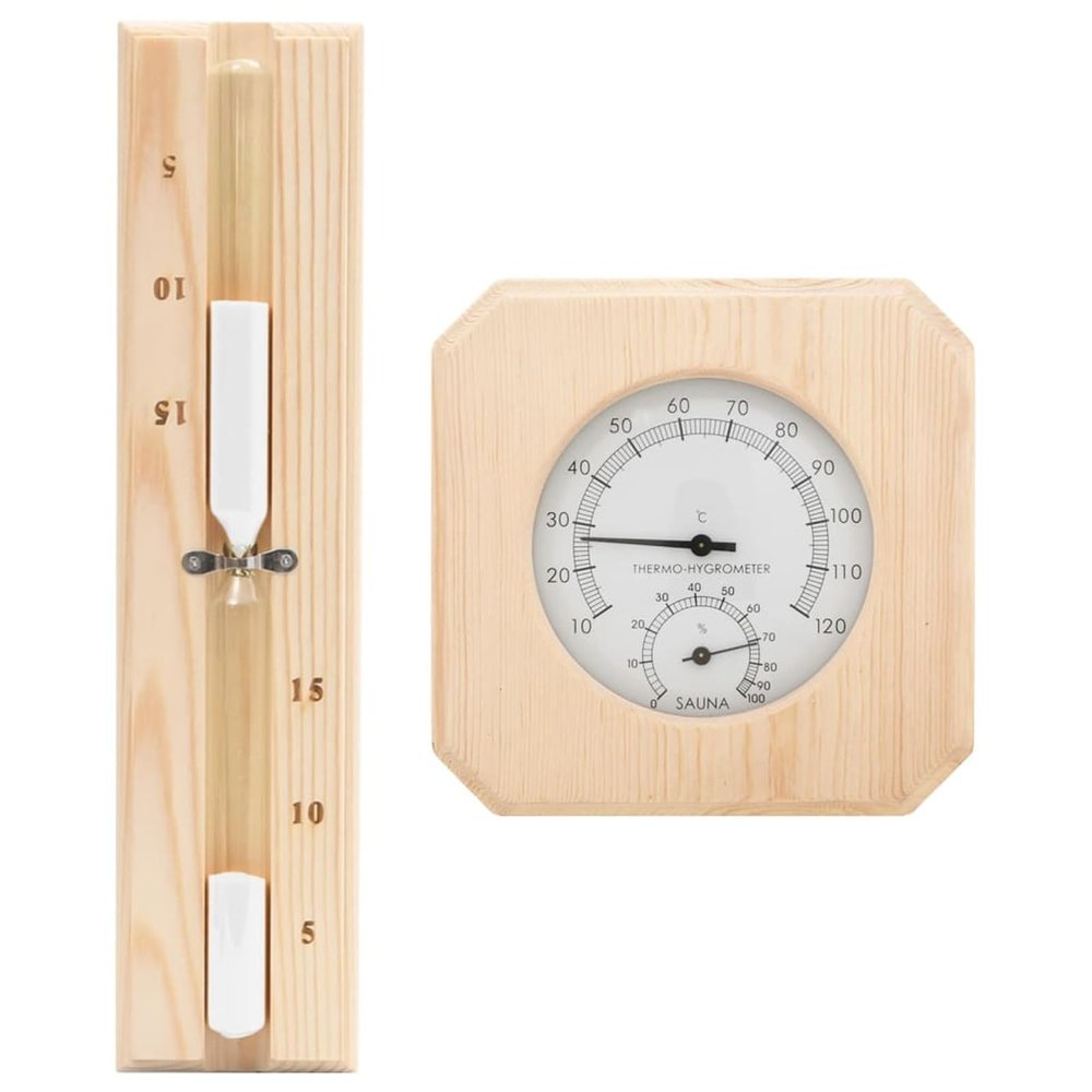 Gecheer Sauna Hourglass Set 2 in 1 Sauna Hygrothermograph and Sand Timer Set Solid Wood Pine Sand Sauna Accessories