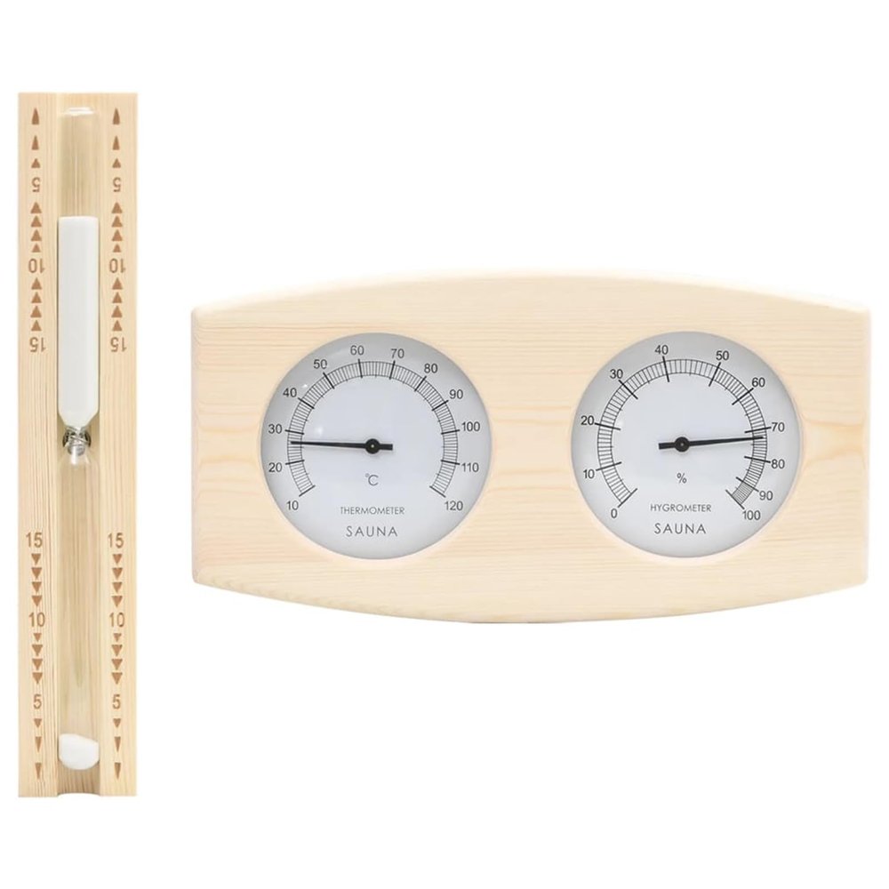 Gecheer 2 in 1 Sauna Hygrothermograph and Sand Timer Set Sauna Hourglass Set Solid Wood Pine Sand Sauna Accessories