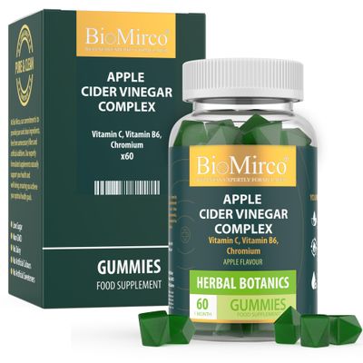 Apple Cider Vinegar Complex with Mother, 60 Gummies, 1 Month Supply, Apple Flavour, Metabolism Booster Supplement, Wellness Support, Daily Wellness with Vitamins C, B6 & Chromium, Vegan & Gluten-Free