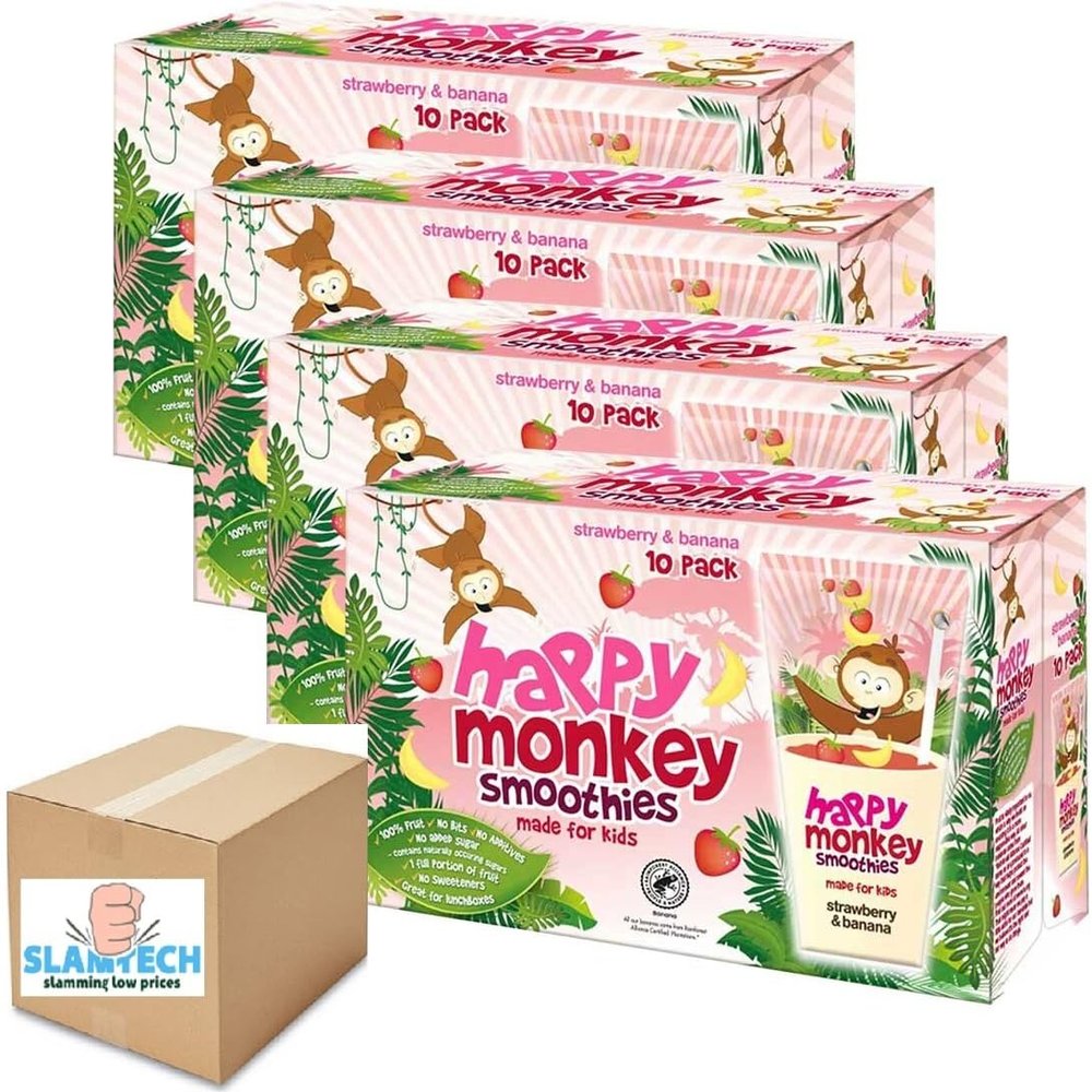Happy Monkey Strawberry & Banana Smoothies, 4 x 10 x 180ml Sold by Slamtech