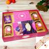 Ghasitaram Gifts Jaiccha Rakhi Gifts for Brothers-Big Hamper Tray of Suagrfree Kaju Katlis, Beetroot Chips, Sugarfree Bites, Wheat Puffs, Moong Chakli, Roasted Chiwda with 5 rakhis view 1