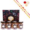 Ghasitaram Gifts Jaiccha Rakhi Gifts for Brothers-Hamper Box with Nuts and Namkeen Jars with 2 Rakhis view 1