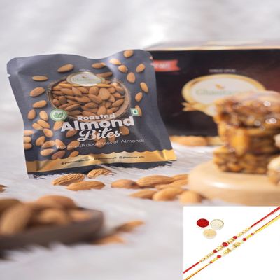 Ghasitaram Gifts Jaiccha Rakhi Gifts for Brothers Roasted Almond Bites Pouches Pack of 5