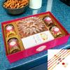 Ghasitaram Gifts Jaiccha Rakhi Gifts for Brothers-Big Hamper Tray of Kaju Katlis, Crunchy Cashew, Flavour Raisins, Choco Almonds, and Pistachios with 5 rakhis view 1