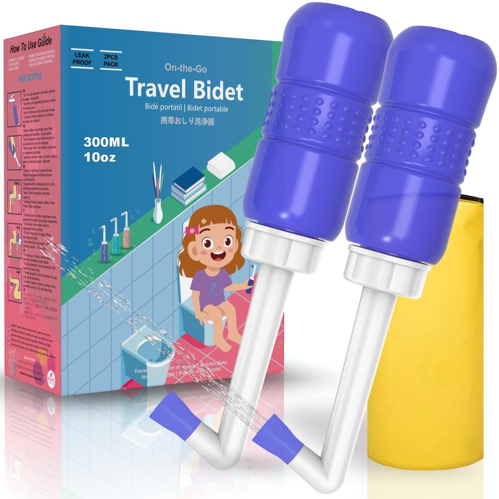 Dazzluxe 2 Pack Upside Down Perineal Bottle, 300ML Portable Bidet Bottle with Travel Bag, Handheld Reusable Douche Sprayer for Women Postpartum Care Personal Hygiene Clean,Style D