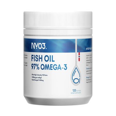 NYO3 Omega 3 Fish Oil 1500mg with DHA & EPA Fatty Acids, 97% High-Potency Omega 3,Support Heart, Brain & Joint Health,No Fishy Aftertaste,Non-GMO,120 Softgel