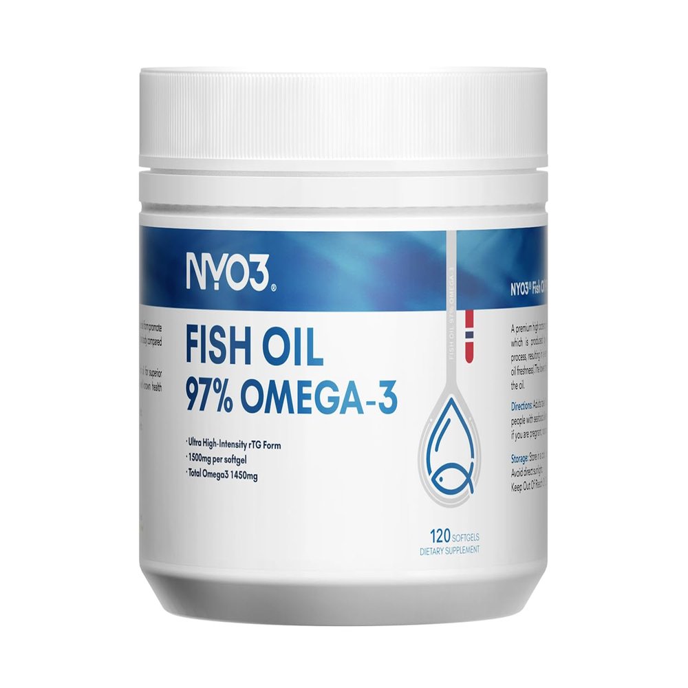 NYO3 Omega 3 Fish Oil 1500mg with DHA & EPA Fatty Acids, 97% High-Potency Omega 3,Support Heart, Brain & Joint Health,No Fishy Aftertaste,Non-GMO,120 Softgel