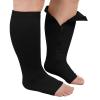 ZFSOCK Plus Size Compression Socks: Wide Calf Graduated Pressure Support Stockings Men Women Open Toe Toeless Zipper Extra Large Flight Socks for Swollen Legs Travel 1 Pair Black LXL view 1