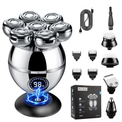 Skull Shavers for Men, 7D Bald Head Razor, 6-in-1 Wet & Dry Rotary Shaver, IPX7 Waterproof Electric Clipper With LED Display, Rechargeable