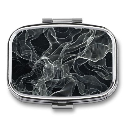 Pill Box White Lines Form Smoke Square Pill Case Mini Metal Travel Pillbox for Purse Small Cute 2 Compartment Medicine Pill Organizer Portable Pill Container Holder for Daily Medicine Vitamin