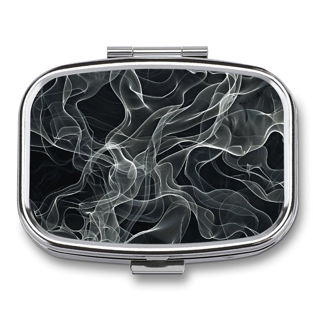 Pill Box White Lines Form Smoke Square Pill Case Mini Metal Travel Pillbox for Purse Small Cute 2 Compartment Medicine Pill Organizer Portable Pill Container Holder for Daily Medicine Vitamin