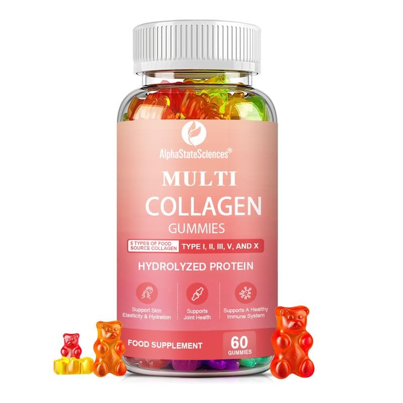 AlphaStateSciences Multi Collagen Power Blend - 5 Types of Hydrolyzed Collagen with Vitamins C & E, Biotin, Zinc, and Selenium for Ultimate Skin, Hair, and Joint Support