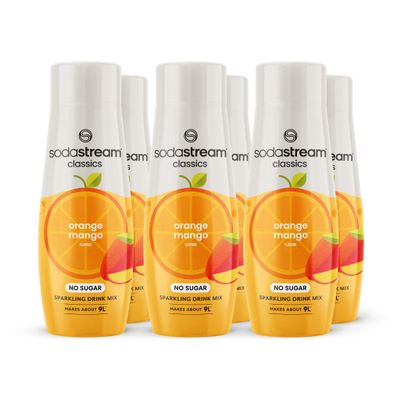 SodaStream Zeros Drink Mix, Classic Fruits Range, Sugar Free Soda Syrup for Sparkling Flavoured Water, Multipack of 6 x 440ml Bottles creates 54L of Drink, Orange and Mango Flavour