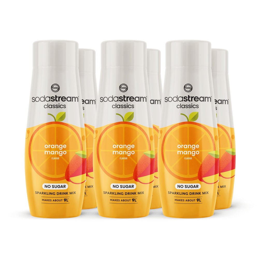 SodaStream Zeros Drink Mix, Classic Fruits Range, Sugar Free Soda Syrup for Sparkling Flavoured Water, Multipack of 6 x 440ml Bottles creates 54L of Drink, Orange and Mango Flavour