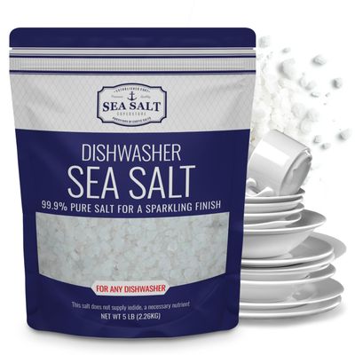 Dishwasher Salt - All-Natural Water Softener Salt for a Clean Finish - Compatible with Bosch, Miele, Thermador, Whirlpool Dishwashers and More - Food-Grade Coarse Sea Salt (5 lb Bag)