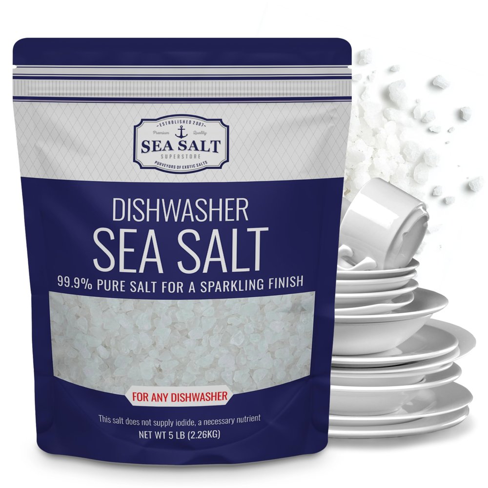 Dishwasher Salt - All-Natural Water Softener Salt for a Clean Finish - Compatible with Bosch, Miele, Thermador, Whirlpool Dishwashers and More - Food-Grade Coarse Sea Salt (5 lb Bag)