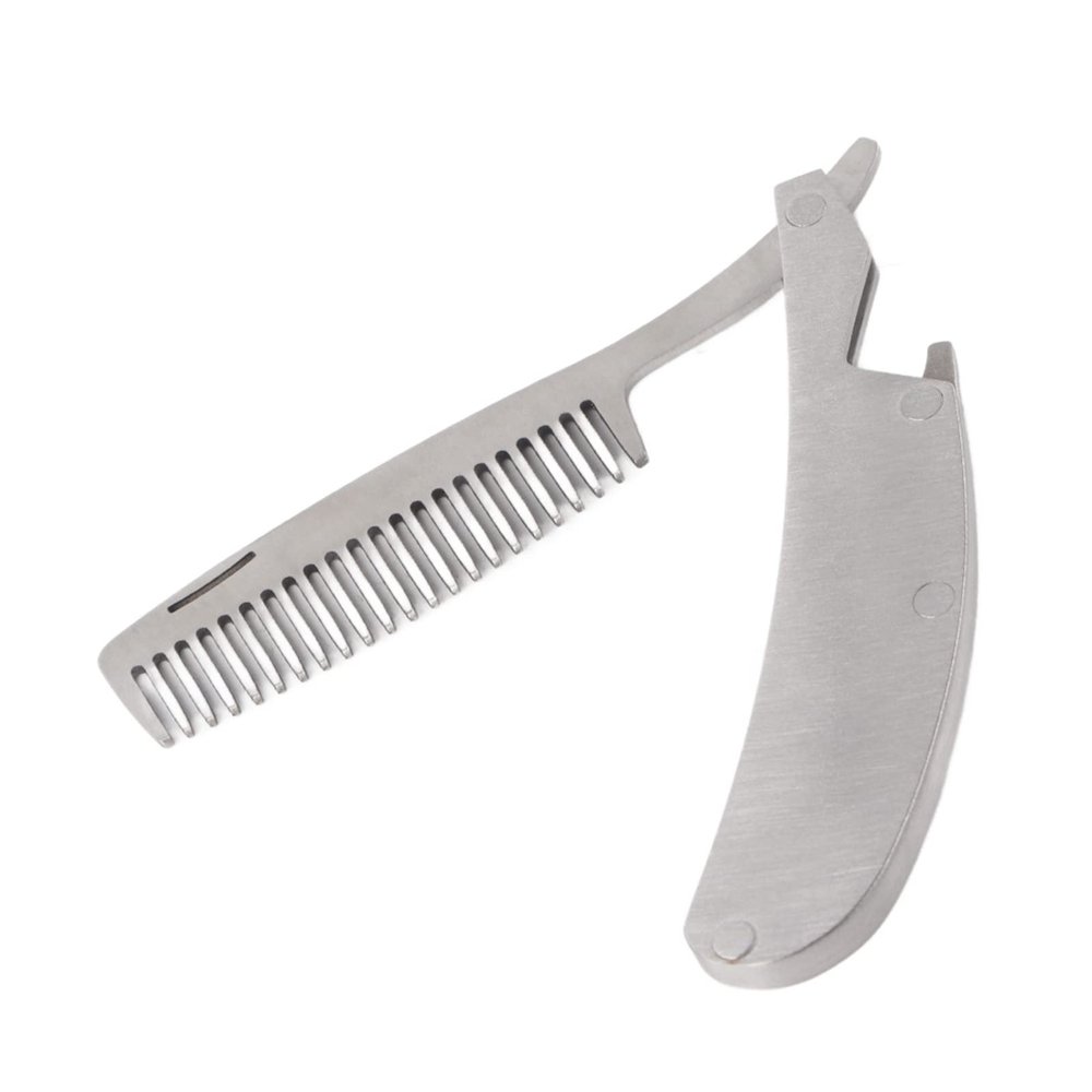 Fybida Folding Comb For Men, Portable Stainless Steel Beard Comb Portable Folding Mustache Tool Bottle Opener