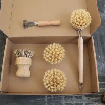 5 pcs Bamboo Kitchen Brush Set| Valuable Cleaning Tool Kit| Plastic-free & Eco-friendly Products| Gift for Women Mom