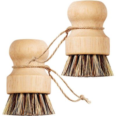 2pcs Wooden Dish Brush Scrubbing Brush with Handle Pot Scrubbing Brush Kitchen Cleaning Scrubbers Household Cleaning Brush