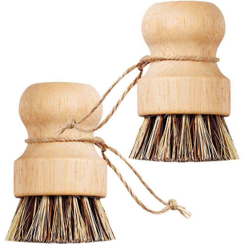 2pcs Wooden Dish Brush Scrubbing Brush with Handle Pot Scrubbing Brush Kitchen Cleaning Scrubbers Household Cleaning Brush
