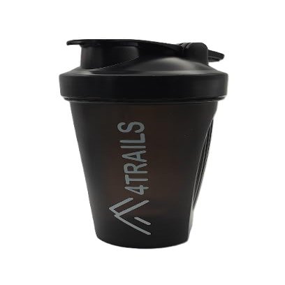 4Trails 600ml Protein Shaker Bottle - with shaker ball and built in carrying hook (Frosted Black)