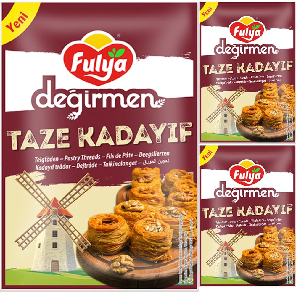 Fulya Degirmen Pastry Threads Fresh Kadayif Turkish style dessert 400 Gram x 3 Packs by Pufai Grocery