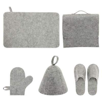 NOLITOY Sauna Felt Set 5pcs Sauna Hat Felt Sauna Pad Mat Gloves Felt Slipper and Storage Bag for Men Women Bath Sauna Accessories Grey